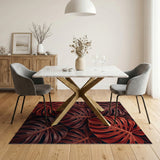 Red Monstera Leaves Area Rug
