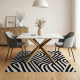 Bold Black White Wavy Geometric Area Rug