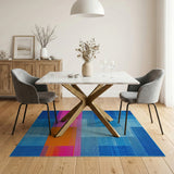 Vibrant Blue Pink Orange Geometric Area Rug