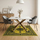 Yellow Persian Medallion Area Rug with Ornate Black Border