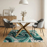 Swirling Teal Brushstroke Abstract Area Rug