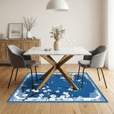 Blue Cherry Blossom Washable Area Rug