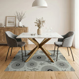 Vintage Grey Sunflower Line Art Rug