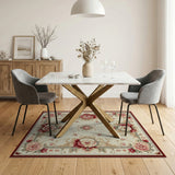 ODIKA Washable Traditional Floral Area Rug - Non-Slip Low Pile Vintage Cream & Burgundy Rug