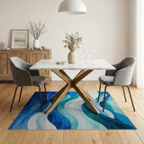 ODIKA Washable Abstract Blue Ocean Wave Rug, Low Pile Non-Slip Modern Area Rug