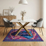 Majestic Blue Elephant Heritage Tribal Rug