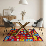 Playful Cartoon Animal Maze Kids Area Rug