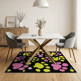Playful Paw Print Kids Area Rug in Pink Yellow