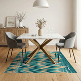 Teal Mountain Peaks and Crashing Waves Rug