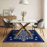 Navy Mandala Area Rug with Star Motifs