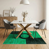 Vibrant Green Geometric Rug with Black Circle Motif