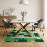 Green Geometric Modern Green Geometric Block Modern Area Rug