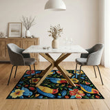 Vibrant Birds and Exotic Flowers Area Rug