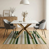 Modern Green Striped Geometric Area Rug