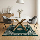 Ornate Green Medallion Persian Area Rug