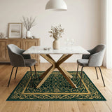 Emerald Green Gold Filigree Persian Area Rug