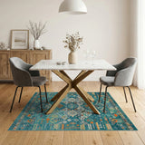 Southwestern Blue and Teal Southwestern Geometric Area Rug