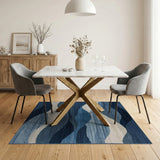 Blue and Teal Navy Blue Abstract Wave Area Rug