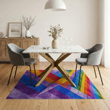 Vibrant Rainbow Stripe Shag Area Rug