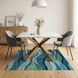 ODIKA Modern Abstract Ocean Wave Blue Green Washable Low Pile Area Rug