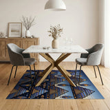 Blue Teal Pyramid Feather Southwestern Rug