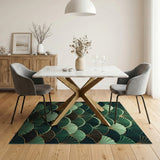 Emerald Green Scallop Fan Area Rug