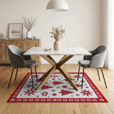 Festive Red Snowflake Christmas Tree Area Rug