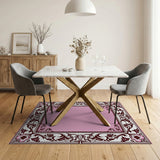 Elegant Pink Floral Ornate Border Rug