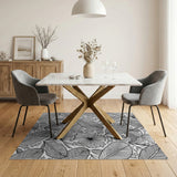 Black White Tropical Leaf Hibiscus Area Rug