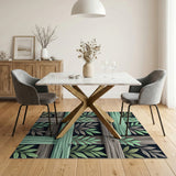 Rustic Green Leaf Wood Fence Area Rug