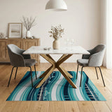 Wavy Seaside Pavilion Blue Teal Area Rug