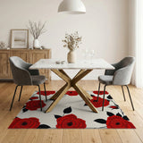 Bold Red Roses Floral Area Rug