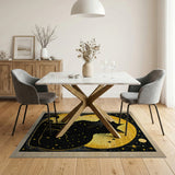 Mystical Black Cat Golden Moon Area Rug