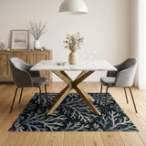Intricate White Coral on Black Area Rug