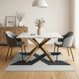 Black White Geometric X Area Rug