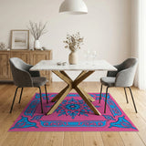 Vibrant Pink Rug with Blue Mandala Floral Design