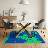 World Map Blue Grid Area Rug