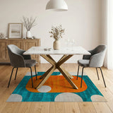 ODIKA Abstract Geometric Orange & Teal Washable Area Rug, Low Pile Non-Slip Modern Carpet