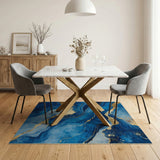 Blue Gold Fluid Wave Abstract Area Rug