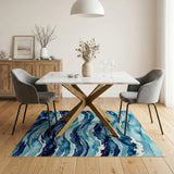 Blue Watercolor Ocean Waves Area Rug