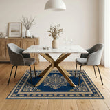 Traditional Persian Blue and Teal Navy Blue Gold Medallion Persian Area Rug