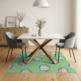 Cute Cartoon Cat Pattern Green Area Rug