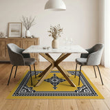 Ornate Black Frame Yellow Persian Area Rug