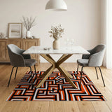 Vibrant Orange Maze Geometric Area Rug