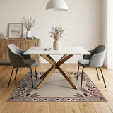 Ornate Beige Area Rug with Maroon Floral Border