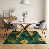 Yellow Hibiscus Monstera Leaf Green Area Rug