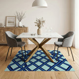 Blue Teal Geometric Lattice Area Rug