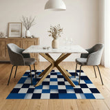 Abstract Blue Checkerboard Geometric Rug