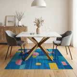 Vibrant Geometric Blue Teal Area Rug