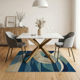 Blue and Teal Blue Teal Abstract Wave Geometric Area Rug